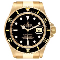 Rolex Submariner Yellow Gold Black Dial Bezel Mens Watch 16618