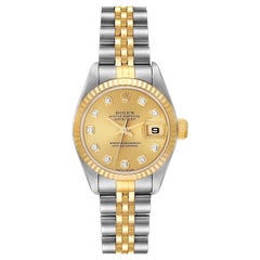 Rolex Datejust Steel Yellow Gold Champagne Diamond Dial Ladies Watch 79173