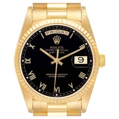Rolex President Day-Date Black Dial Yellow Gold Mens Watch 18238