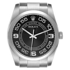 Rolex No Date Black Concentric Dial Steel Mens Watch 116000