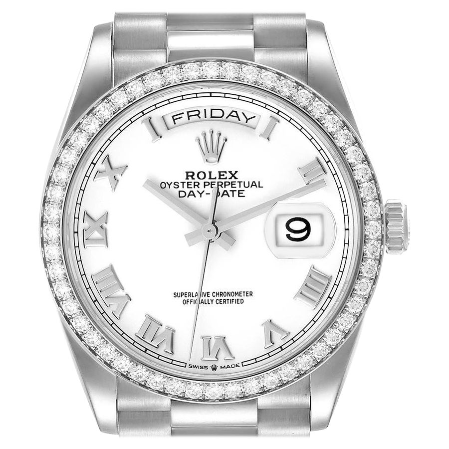 Rolex President Day Date 36 White Gold Diamond Mens Watch 128349 Box Card For Sale