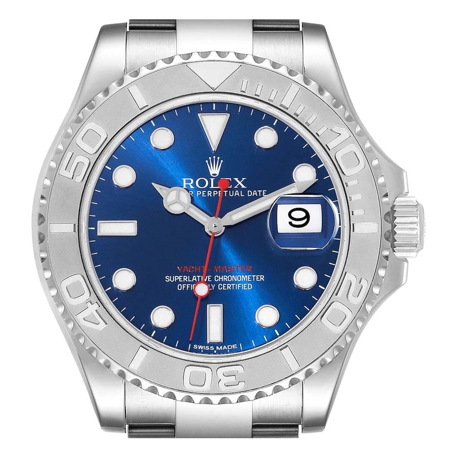 Rolex Yachtmaster 40mm Steel Platinum Blue Dial Mens Watch 116622 Box Card For Sale