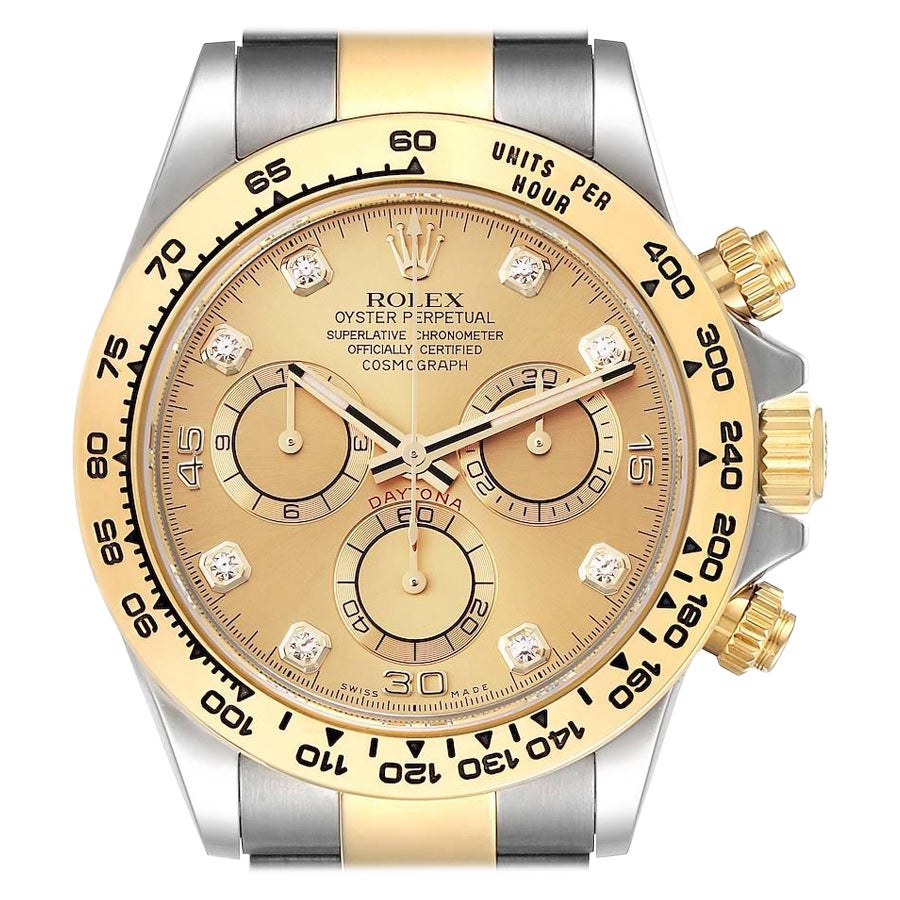 Rolex Cosmograph Daytona Steel Yellow Gold Diamond Dial Watch 116503 Box Card
