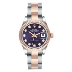 Rolex Datejust Steel Rose Gold Aubergine Diamond Ladies Watch 279171 Unworn