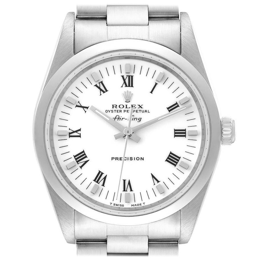 Rolex Air King 34mm White Roman Dial Domed Bezel Mens Watch 14000