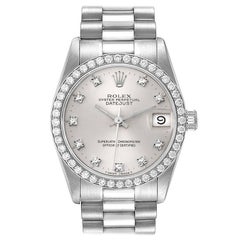 Rolex President Datejust Midsize White Gold Diamond Ladies Watch 68289