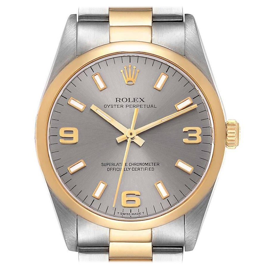 Rolex Oyster Perpetual Steel Yellow Gold Slate Dial Mens Watch 14203
