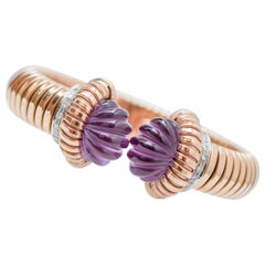 Retro Amethyst, Diamonds, 18 Karat Rose Gold Tubogas Bracelet.