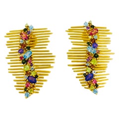 Boucles d'oreilles vintage abstraites en or 18 carats avec multi-pierres fruitées de 3,00 carats