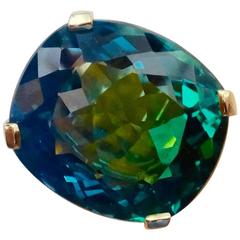 Bicolor Green Blue Topaz Gold Hammered Band Ring
