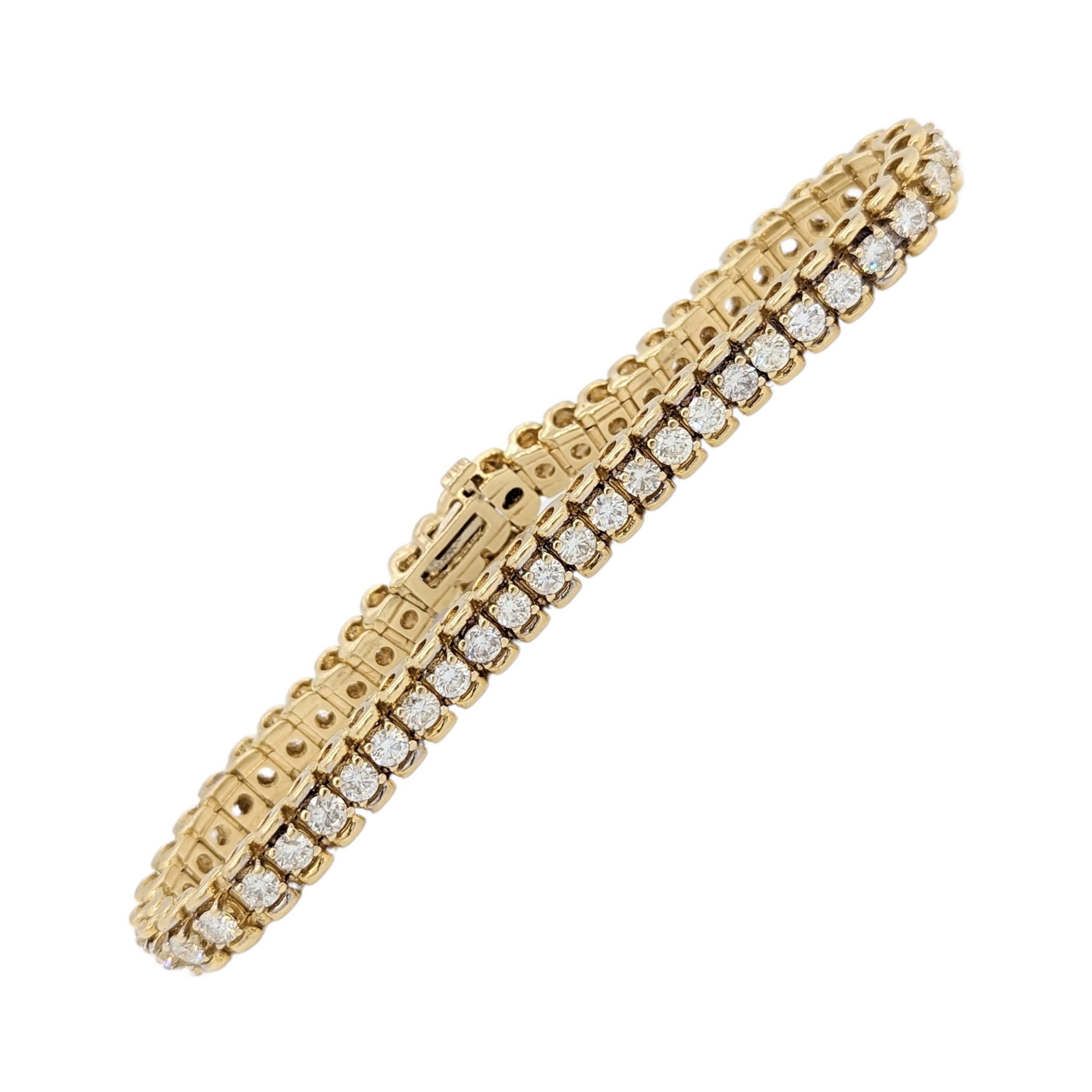 Bracelet tennis rond en or jaune 14 carats avec diamants blancs en vente