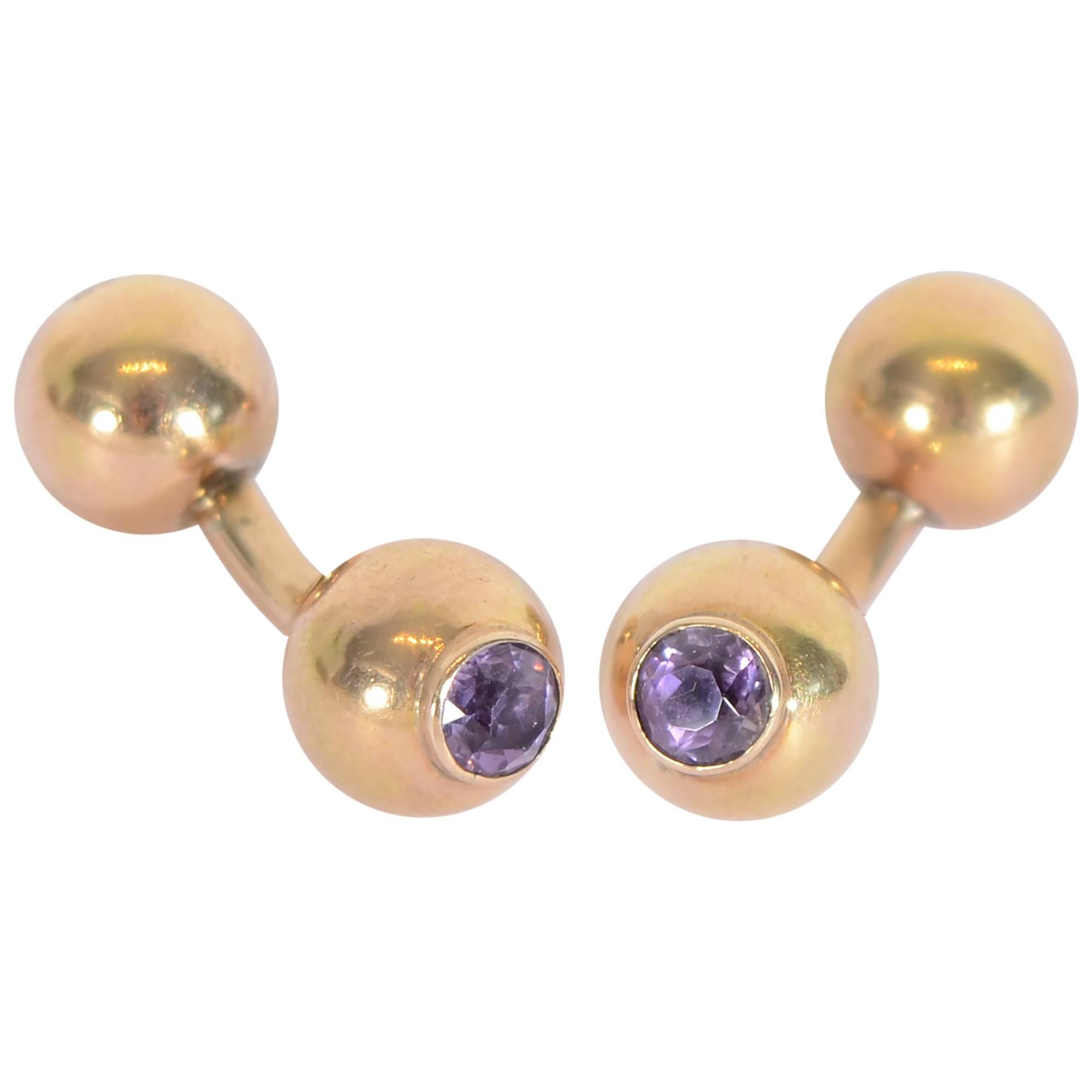 Gold and Amethyst Cufflinks For Sale