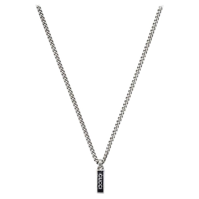 Gucci Black Enamel Pendant in Sterling Silver Ladies Necklace YBB678714003