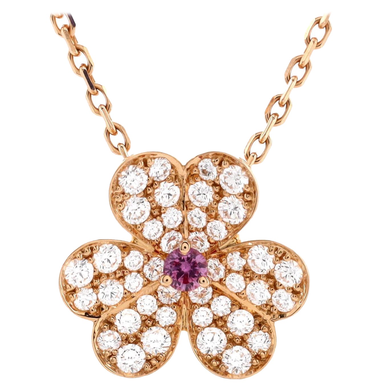 Van Cleef & Arpels Frivole Pendant Necklace 18k Rose Gold with Pink Sapphire