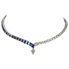 Retro Unique Sapphire Diamond Platinum Necklace