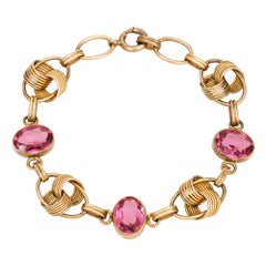 7.50ct Pink Tourmaline Bracelet Vintage 14k Yellow Gold 7" Oval Links Jewelry