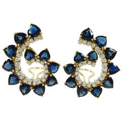 Large Sapphire and Diamond Swirl Earrings