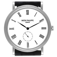 Patek Philippe Calatrava White Gold Black Strap Mens Watch 5119 Box Papers