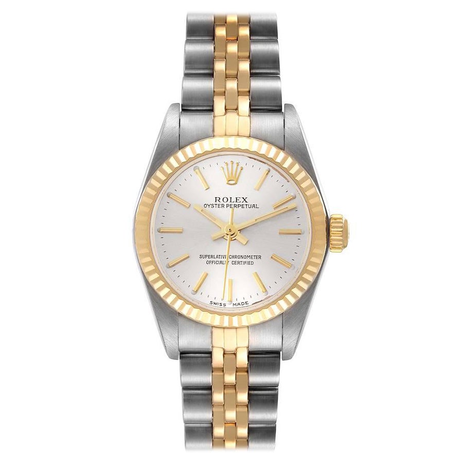 Rolex Oyster Perpetual Silver Dial Steel Yellow Gold Watch 76193