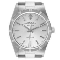 Rolex Air King Silver Dial Engine Turned Bezel Steel Mens Watch 14010