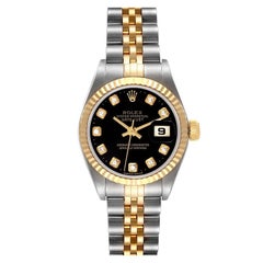 Rolex Datejust Steel Yellow Gold Black Diamond Dial Watch 79173