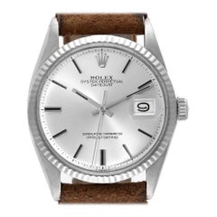 Rolex Datejust Steel White Gold Silver Dial Vintage Mens Watch 1601