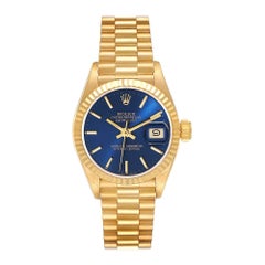 Rolex President Datejust 26 Yellow Gold Blue Dial Ladies Watch 69178