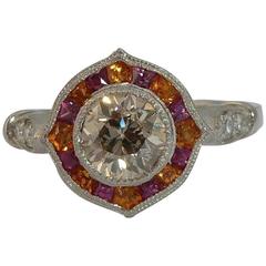 Ravishing Champagne Diamond Ruby Sapphire Platinum Ring