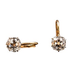 Antique Edwardian 3.4ct Old Mine Diamond Earrings Yellow Gold Portuguese Cased