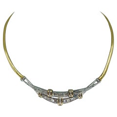 Vintage 3.60 Carat Baguette Diamonds 2-Tone Double Row Omega Choker Necklace
