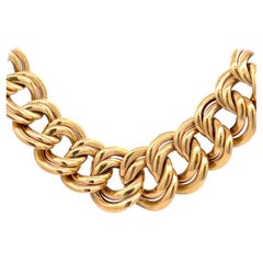 Retro Cuban Link Yellow Gold Chain Necklace, French