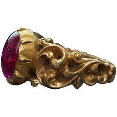 Early Victorian Ruby Gold Cabochon Ring