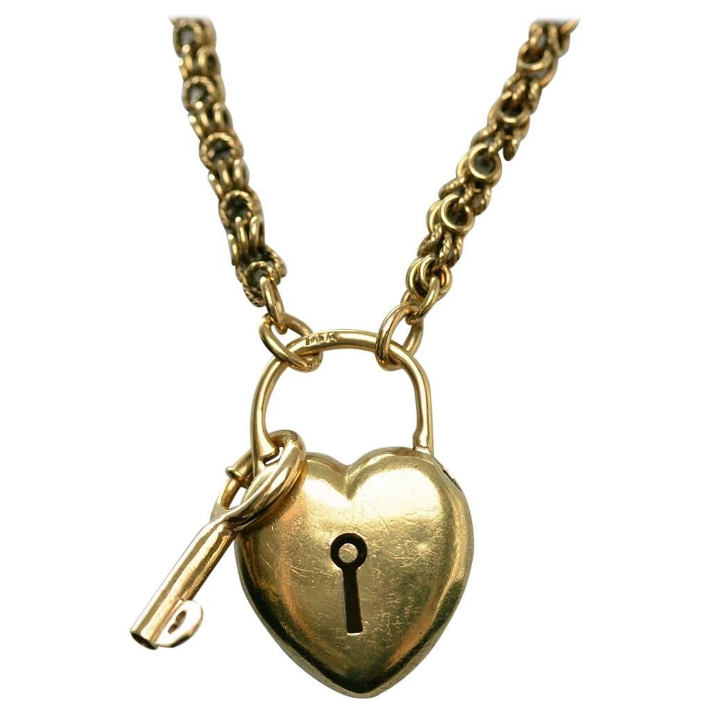 Victorian Necklace with Heart Padlock and Key