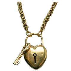 Antique Victorian Necklace with Heart Padlock and Key
