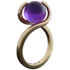 1960s Friedrich Becker Gold Ring Interchangeable Amethyst Chalcedony Agate Orbs