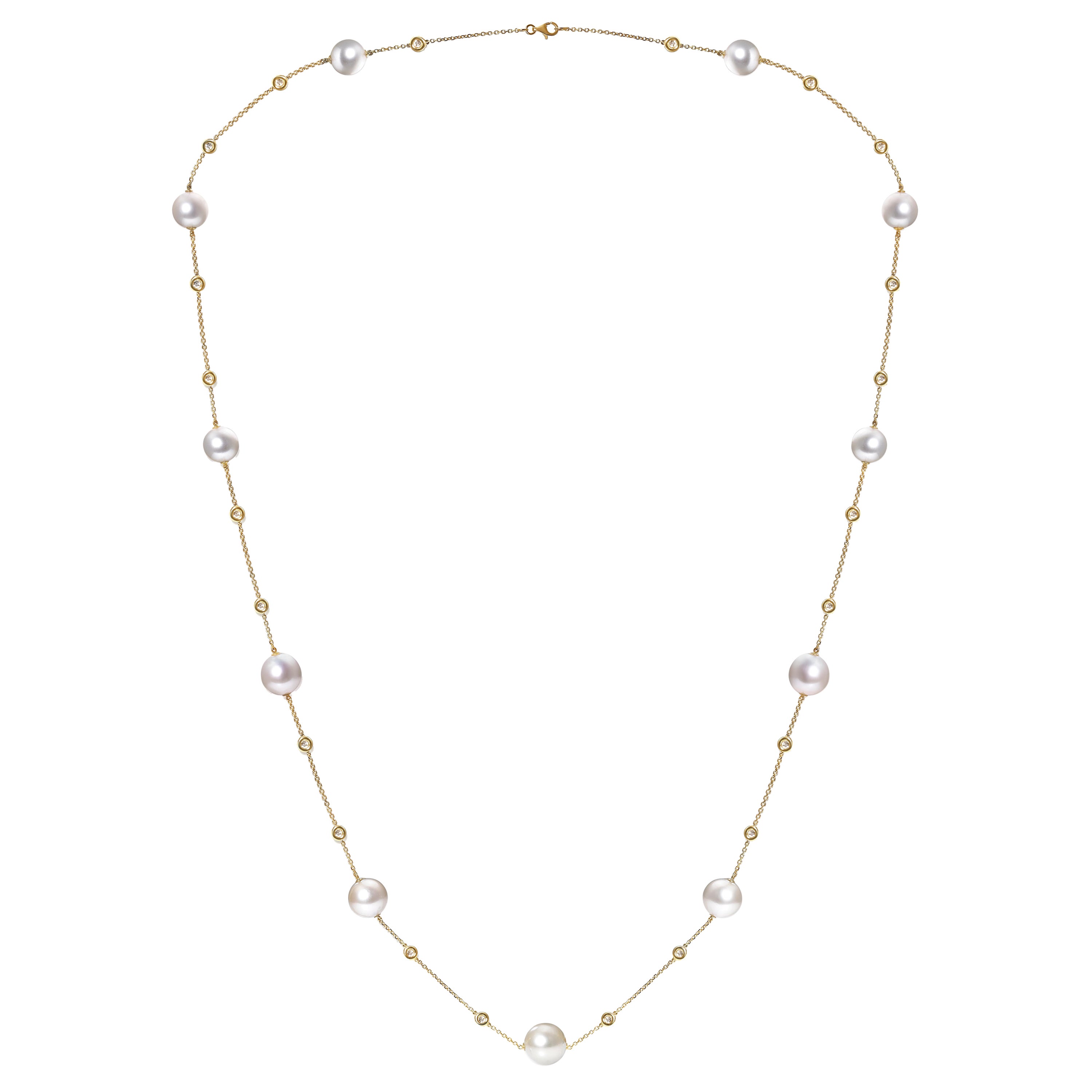 GILIN Halskette aus 18 Karat Gelbgold mit Diamanten und Perlen