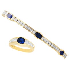 Vintage 6.49ct Sapphire 5.82ct Diamond 18k Yellow Gold Jewelry Set