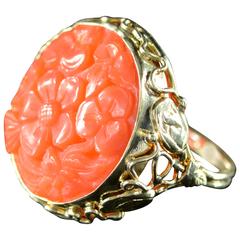 Carved Coral Gold Ring 9