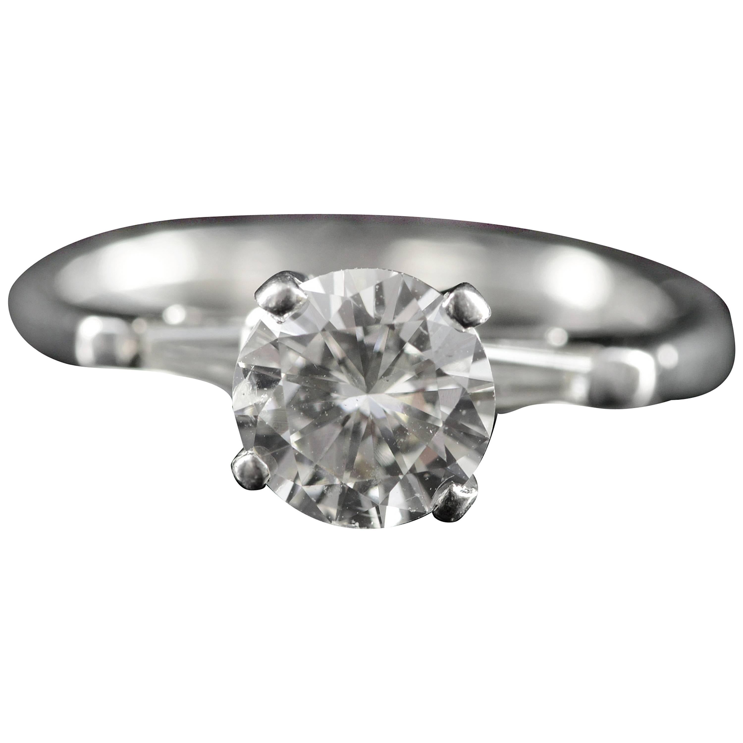 1930s 1.34 Carat Round Diamond Platinum Engagement Ring For Sale