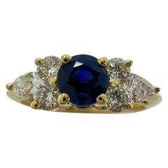 Tiffany & Co. Vivid Blue Round Sapphire & Diamond 18k Yellow Gold Cluster Ring