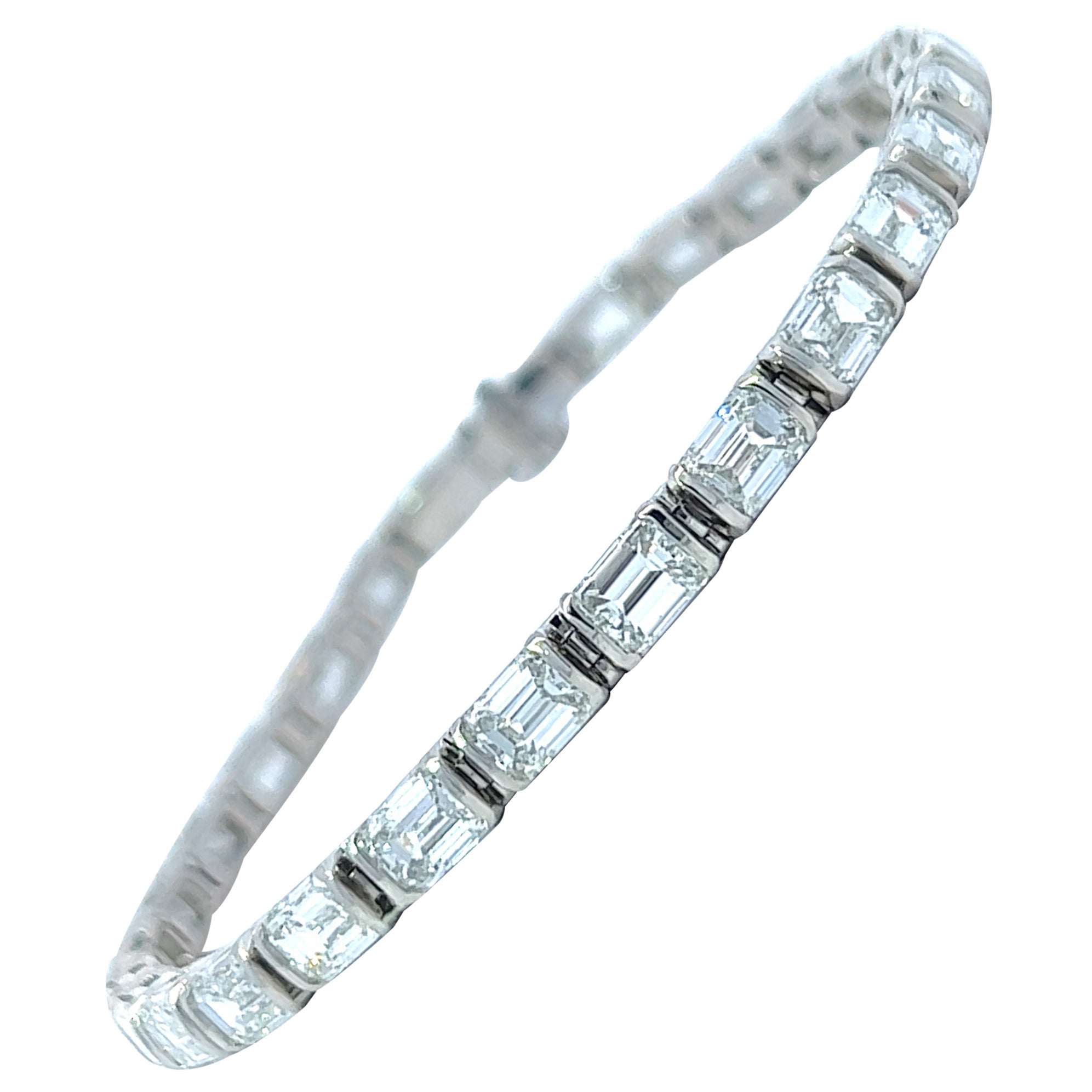 Emerald Cut Diamond Half Bezel Bracelet in Platinum (14.25ct VVS) by Arnav For Sale