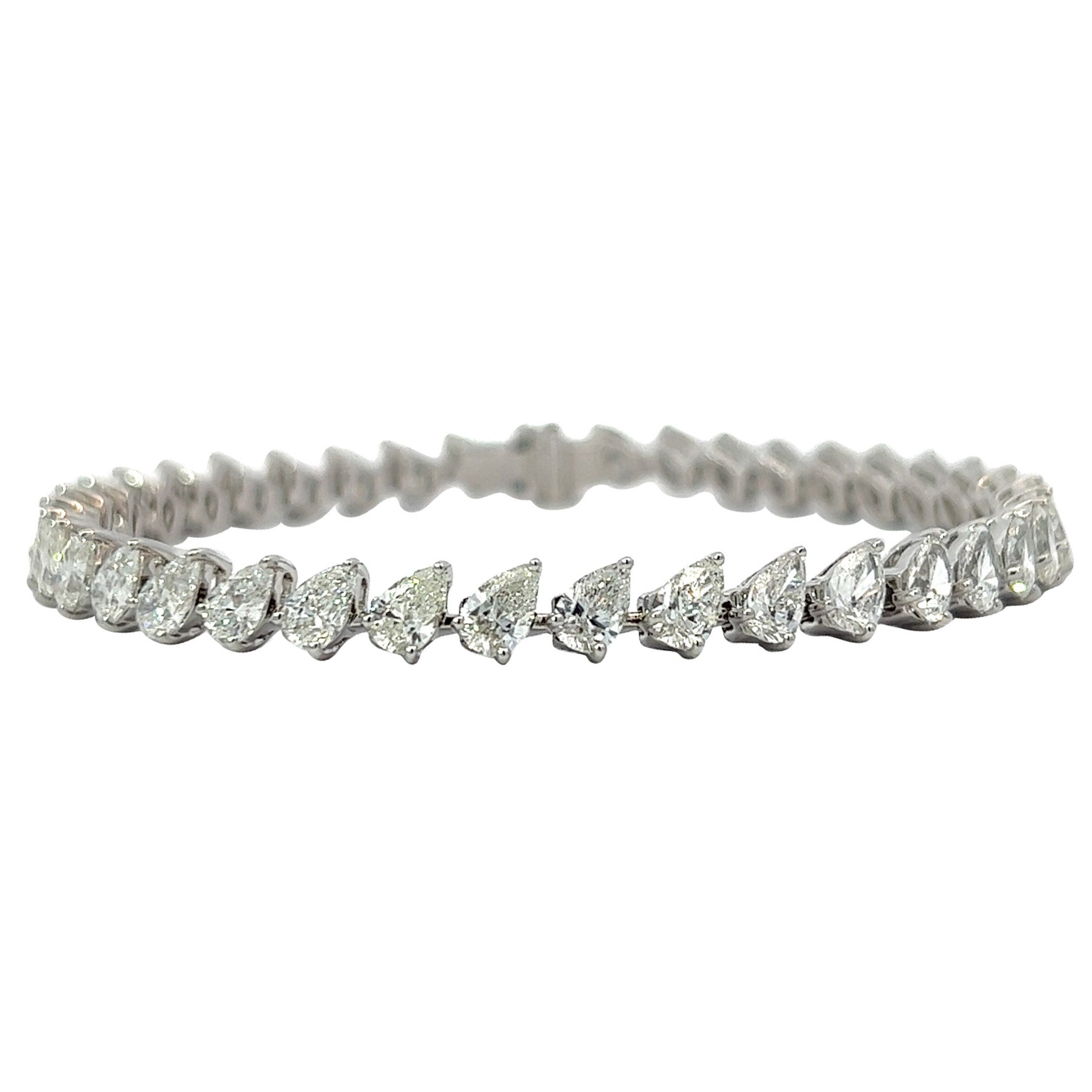Pear Cut Diagonal Diamond Bracelet in 18KW (9.45ct VS) by Arnav For Sale