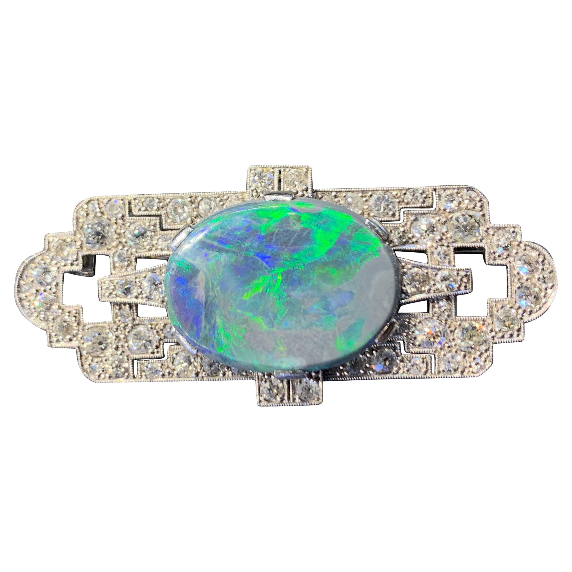 Art Deco Opal & Diamond Brooch For Sale