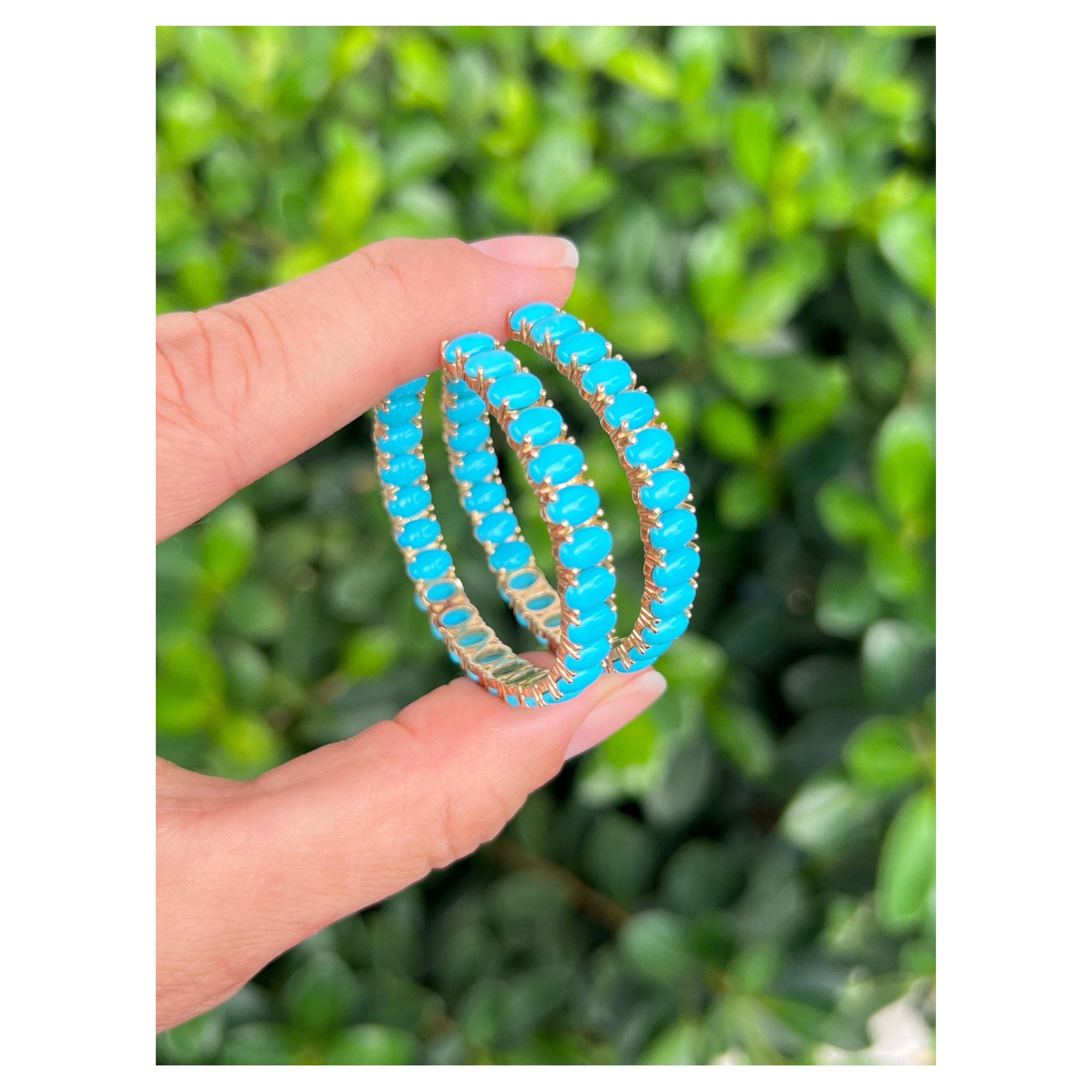 14K Turquoise Hoop Earrings