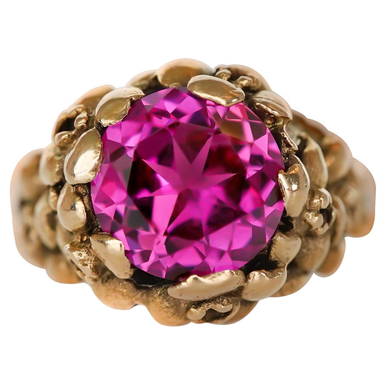 Bague en or 14K avec dôme en saphir rose de 3,50 carats 