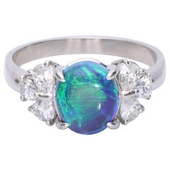 Gin and Grace Platinum 900 Opal with Diamond Accents Ring for Women/Girls