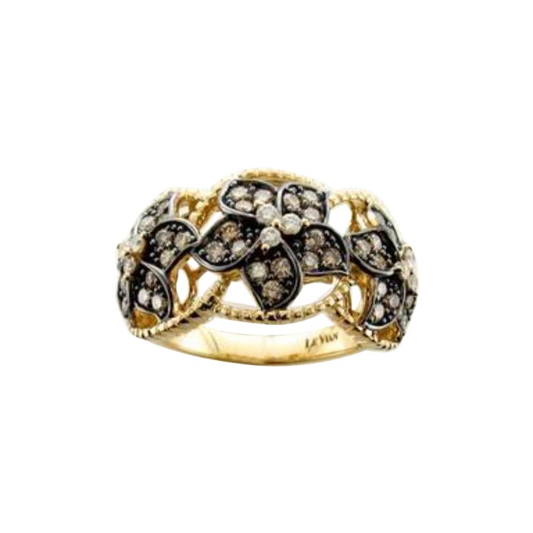 Bague en or 14K Honey sertie de diamants de couleur chocolat et de diamants de couleur vanille en vente