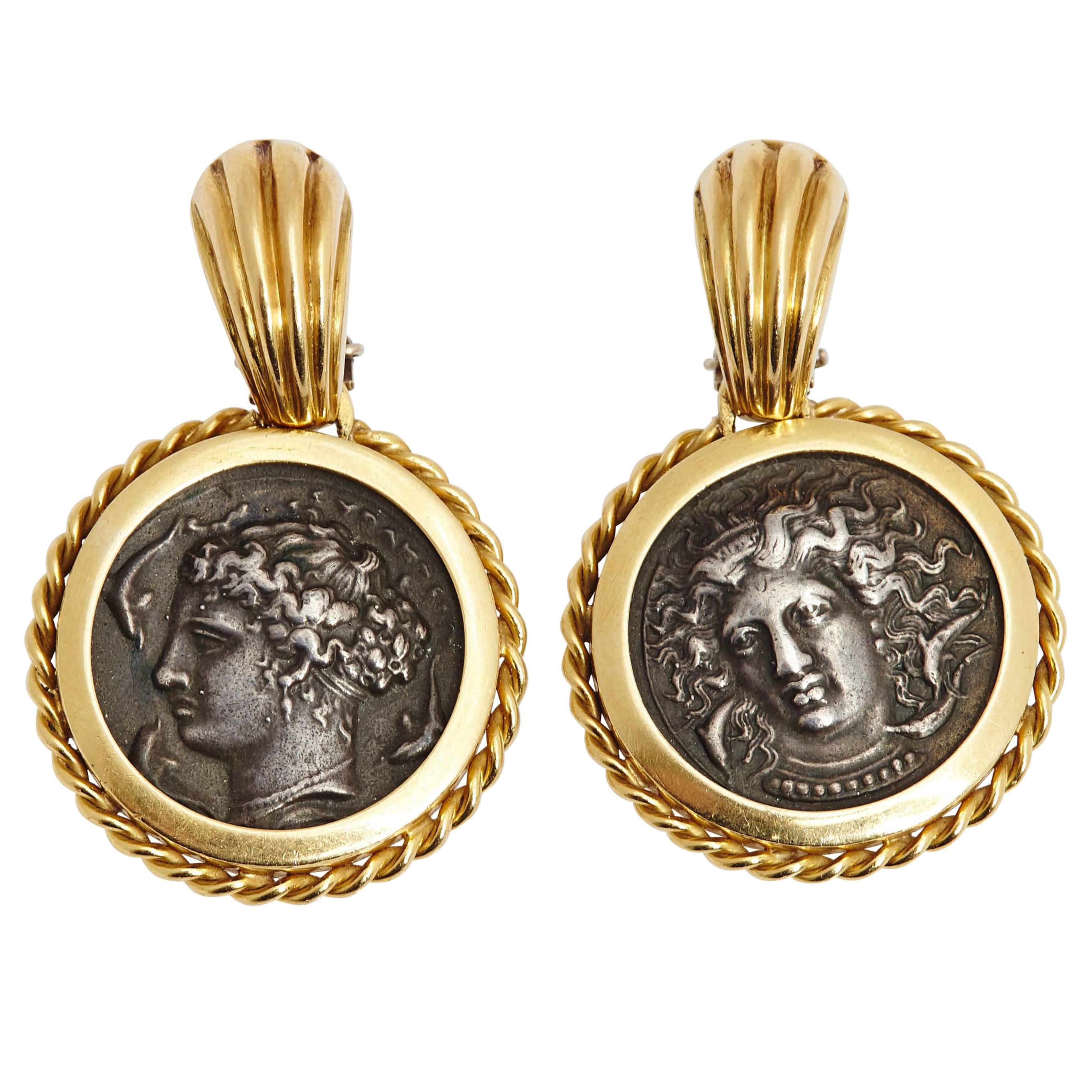 Ancient Coins Gold Ear Pendants 