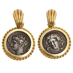 Ancient Coins Gold Ear Pendants