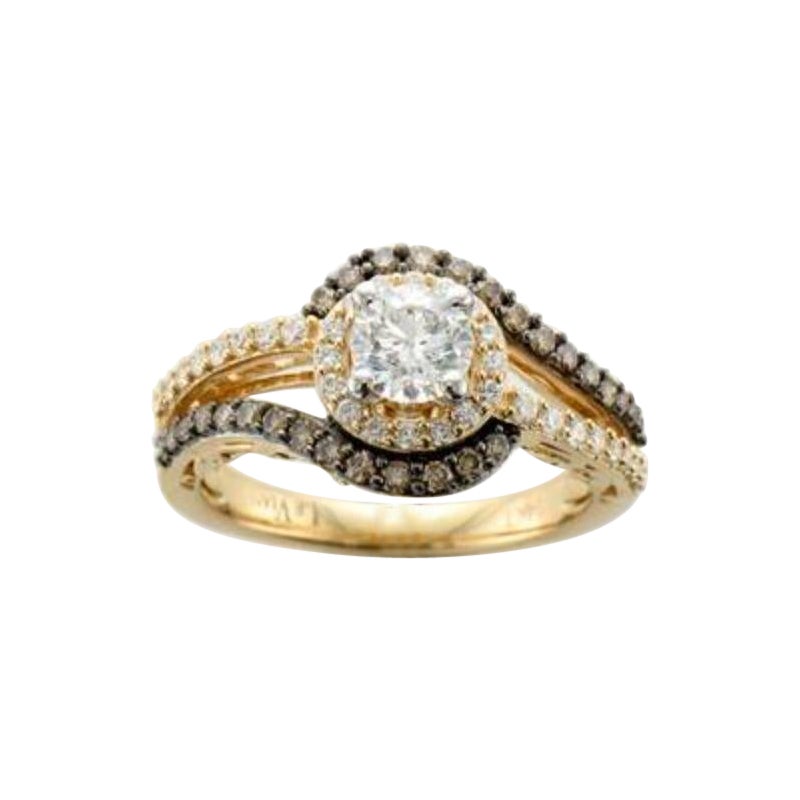 Ring mit Vanilla-Diamanten und schokoladenbraunen Diamanten aus 14 Karat zweifarbigem Gold im Angebot